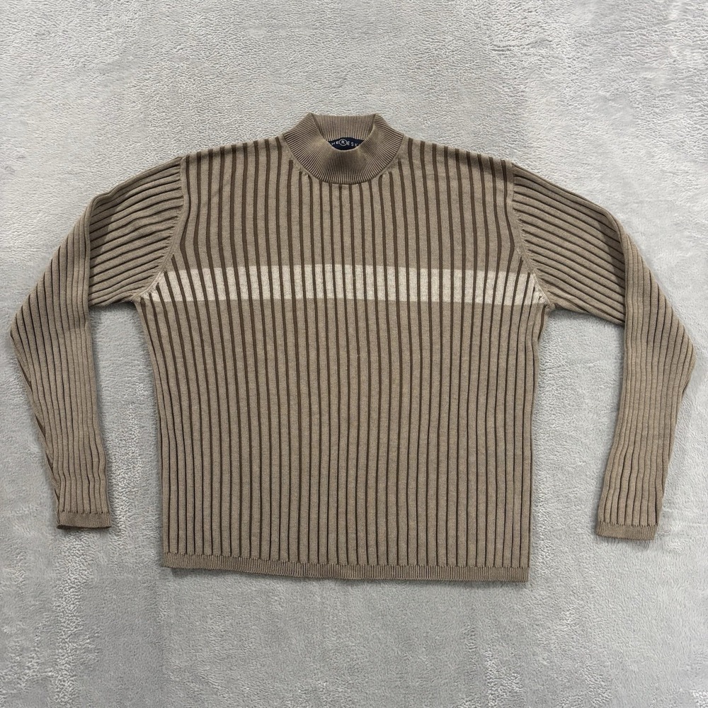 Vintage Chereskin Sweater Women's Large Ribbed Mock Neck Beige Long Sleeve